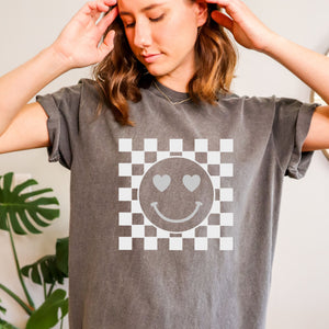 Smiley face checkered T-shirt
